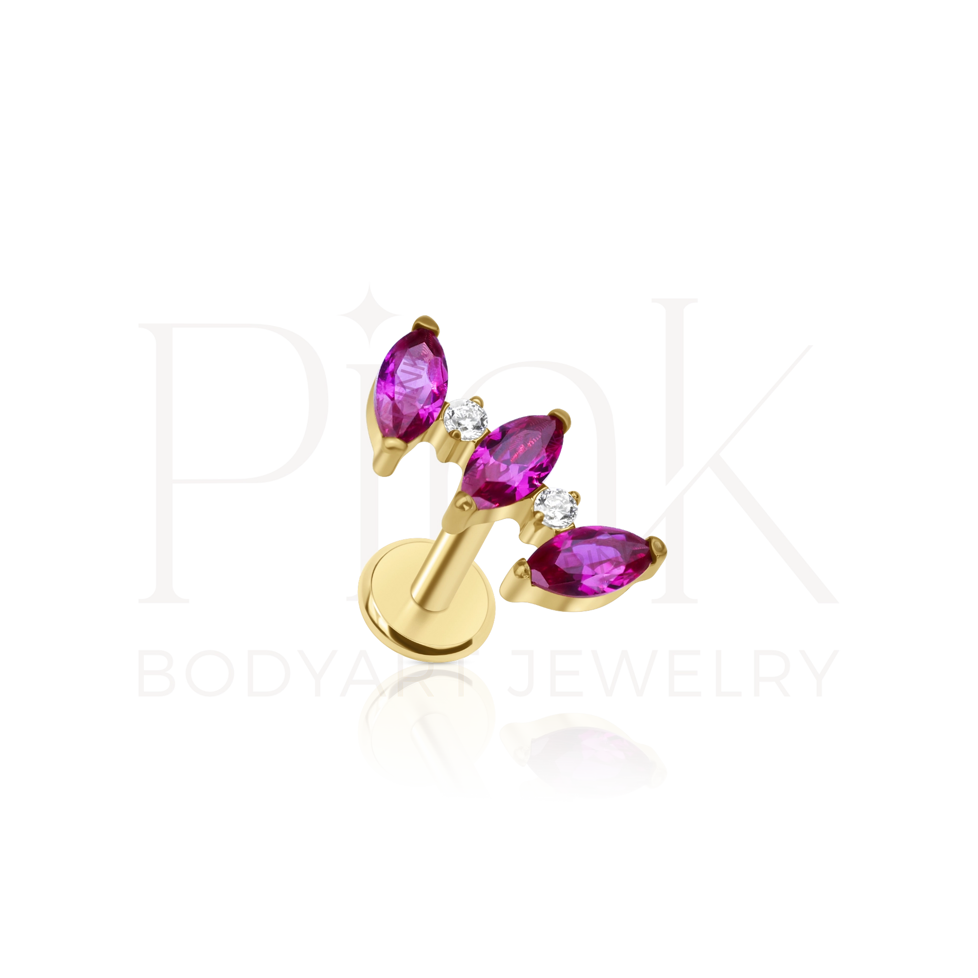 Labret Trio Pink Leaves and Gold Zirconias RI