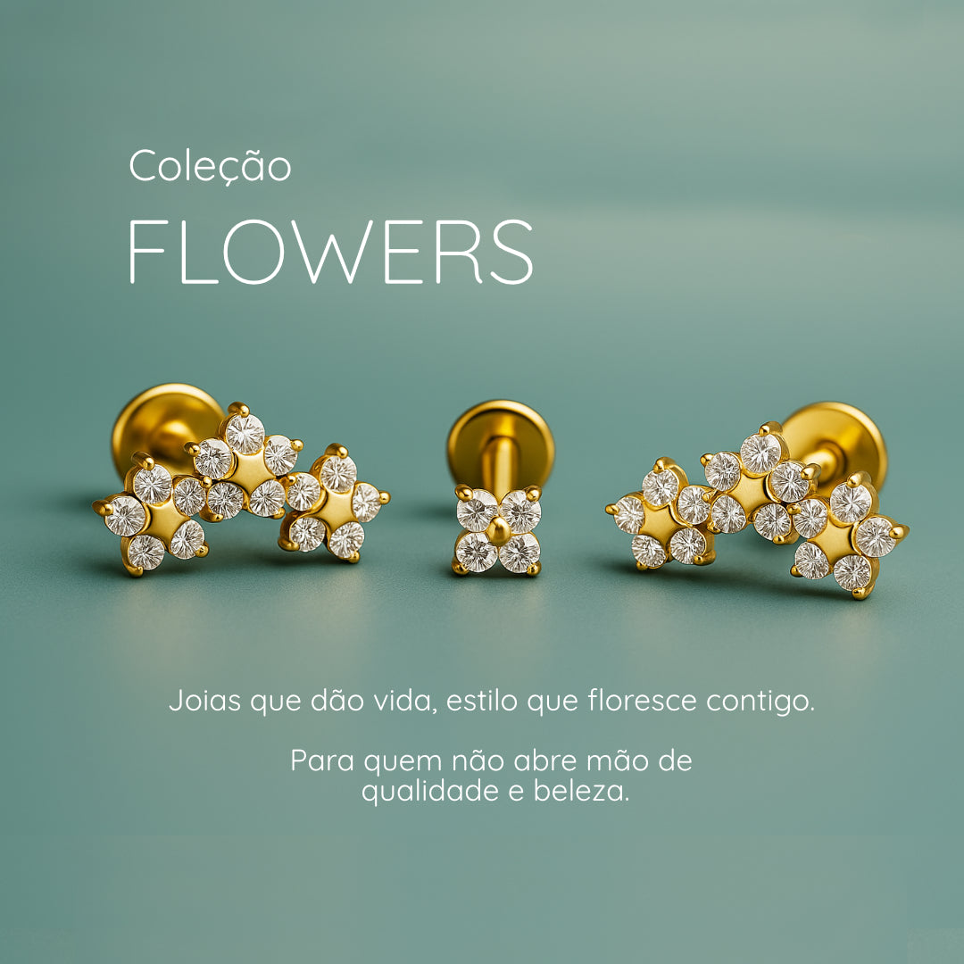 Labret Flor 4 Petalas Zirconia Gold RI