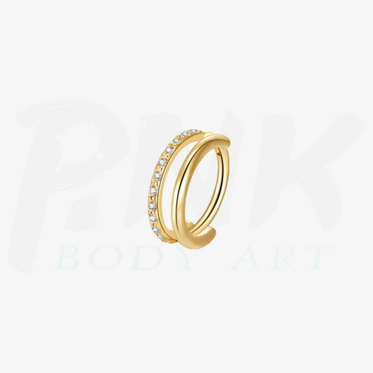 Argola Dupla Fio Zirconia Gold