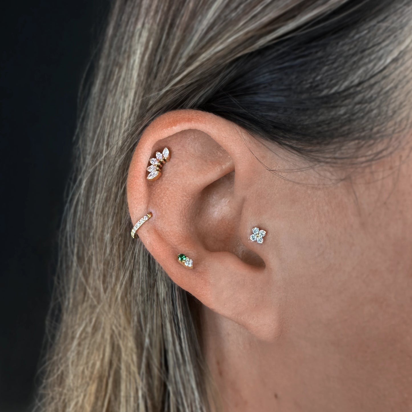 Labret Dupla Mini Zirconias Gold PP