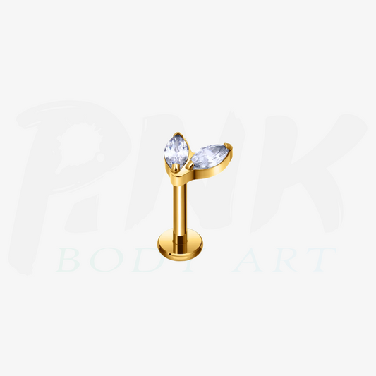 Labret 2 Folhas Zirconia Gold RI