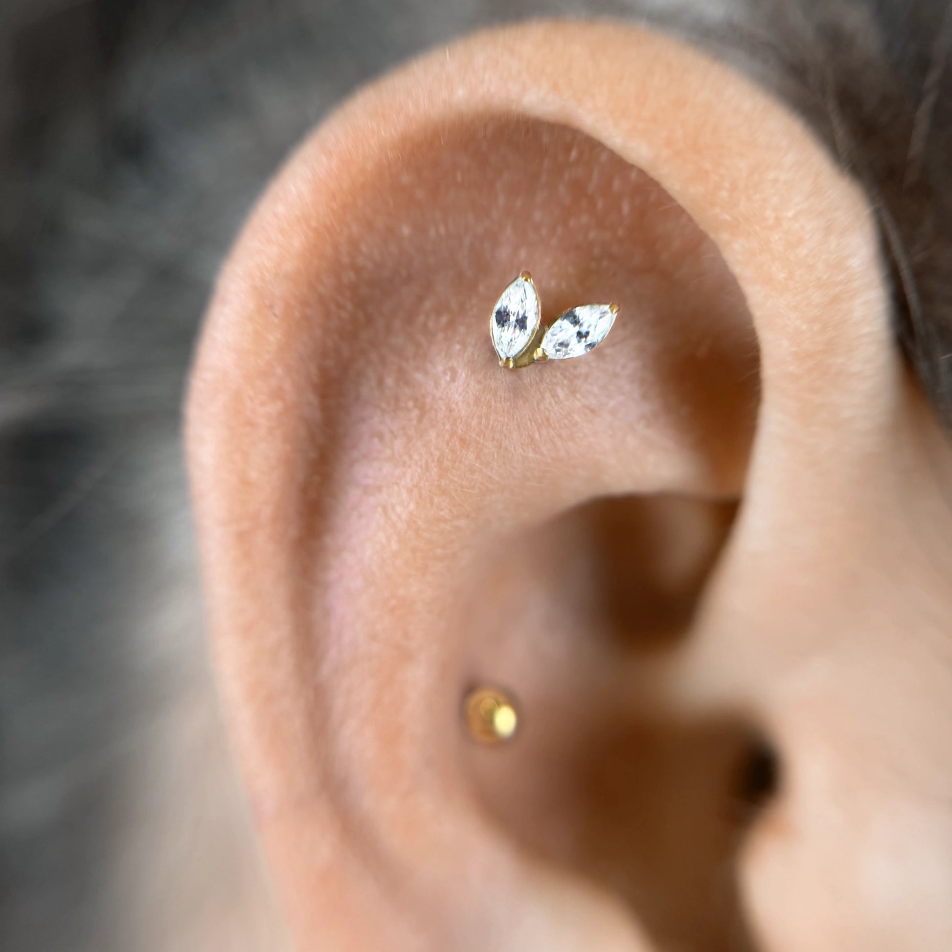 Labret 2 Folhas Zirconia Gold RI