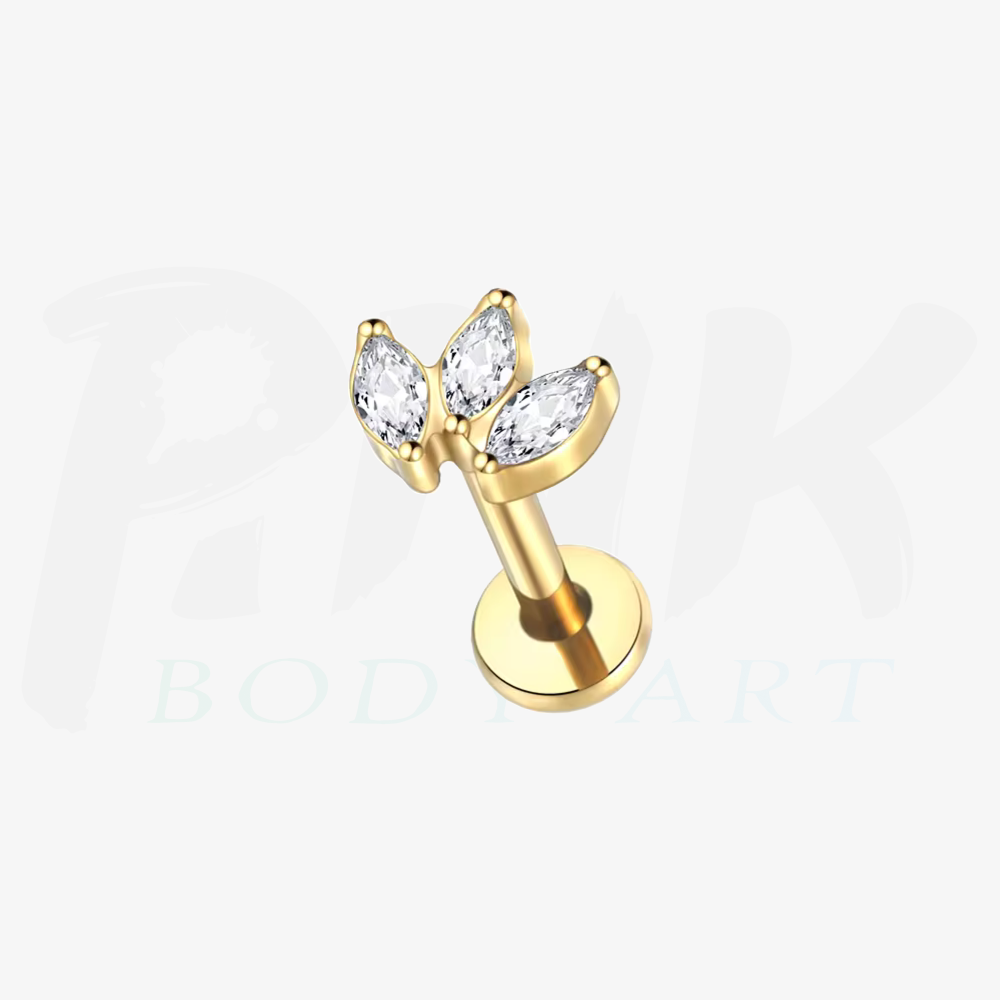 Labret 3 Folhas Zirconias Gold RI