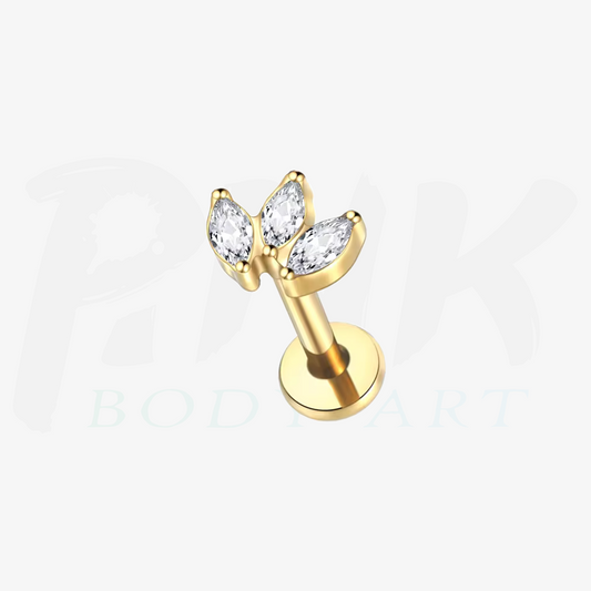 Labret 3 Folhas Zirconias Gold RI