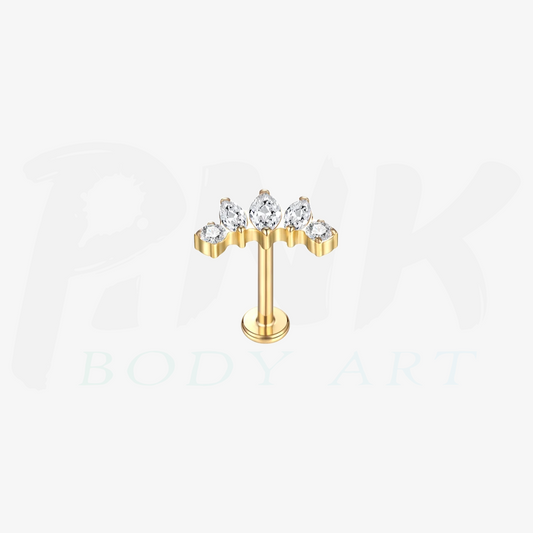 Labret Cluster Trio Folha e Zirconias Gold RI