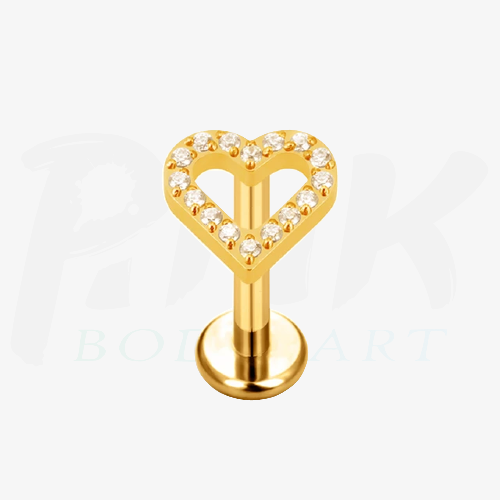 Labret Coração Zirconias Gold RI