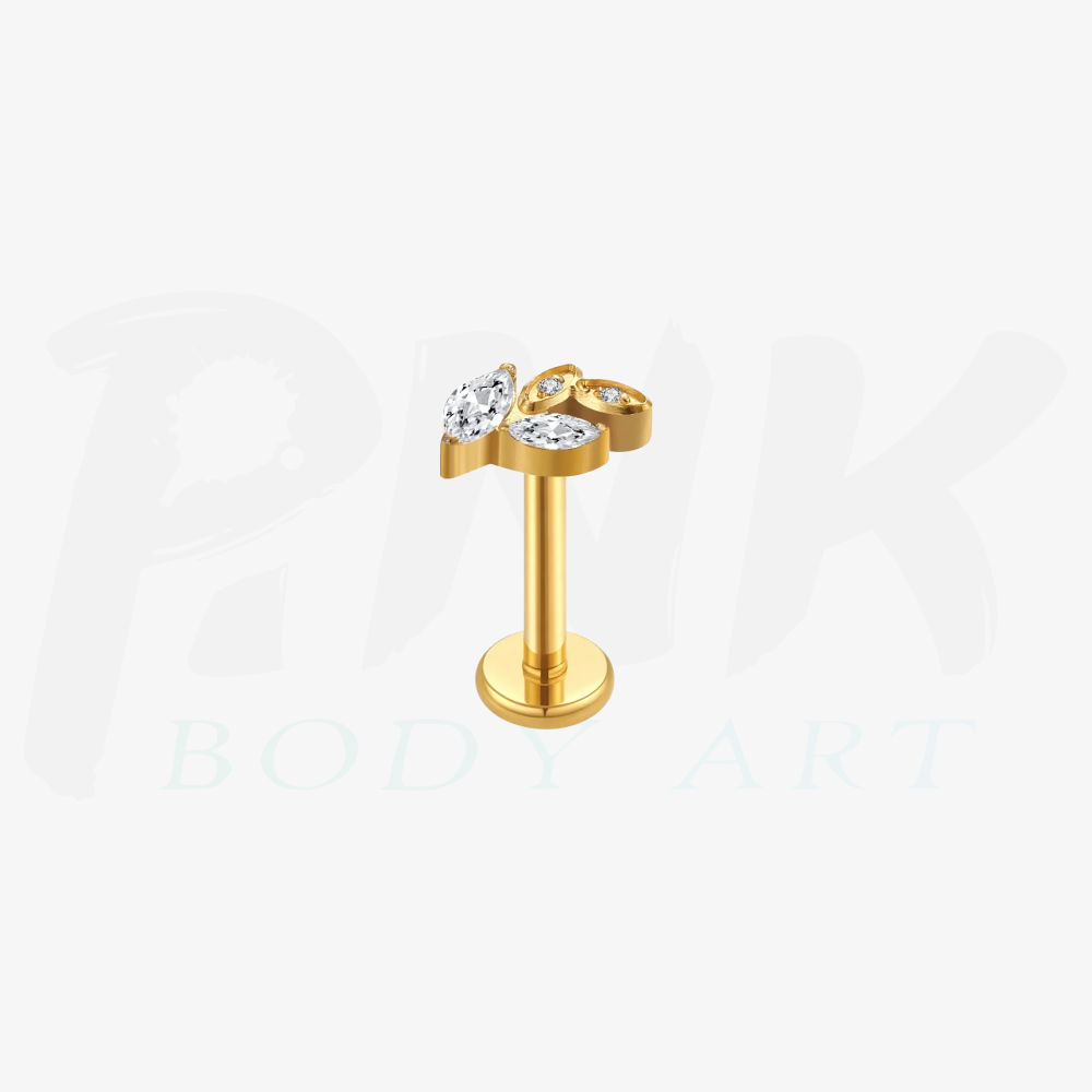 Labret Folha Dupla Medusa Zirconia Gold PP