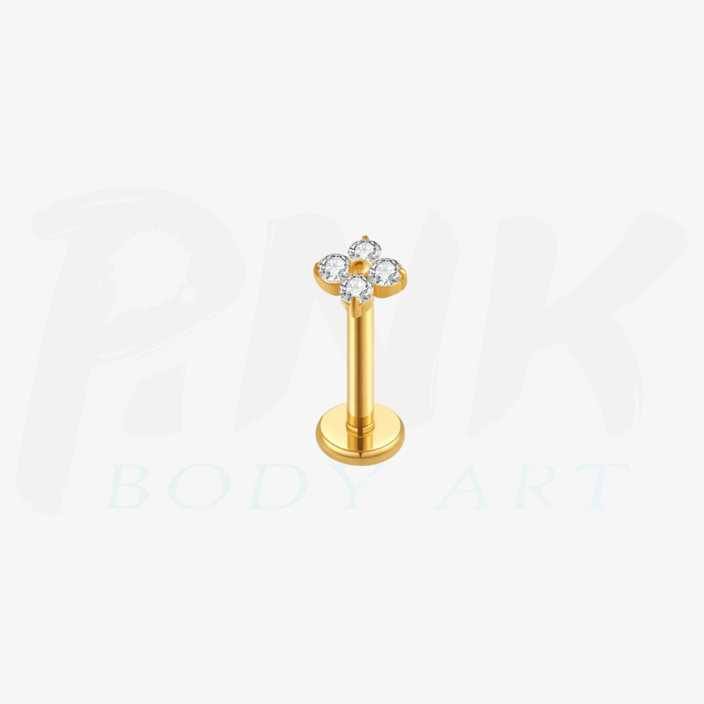 Labret Flor 4 Petalas Zirconia Gold PP