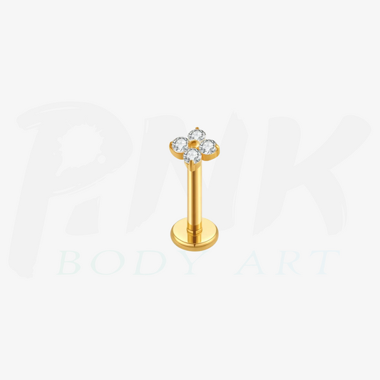 Labret Flor 4 Petalas Zirconia Gold PP