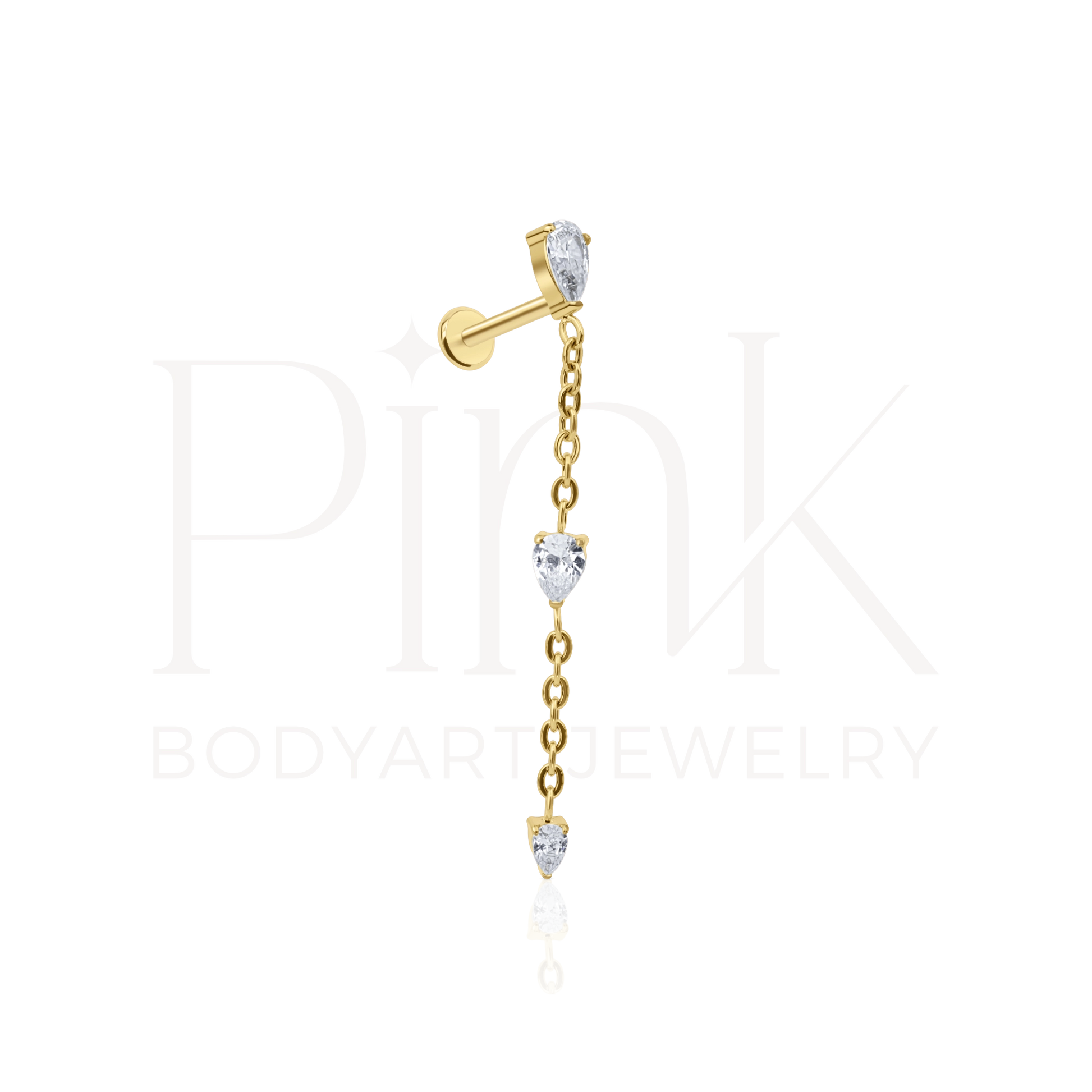 Labret Pendente Corrente Trio Pear Zirconia Gold RI