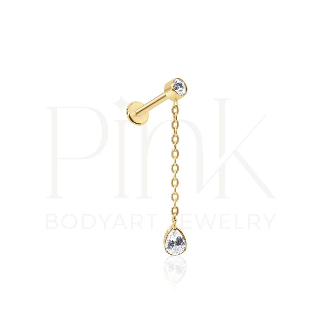Labret Pendente Corrente Zirconia Pear RI