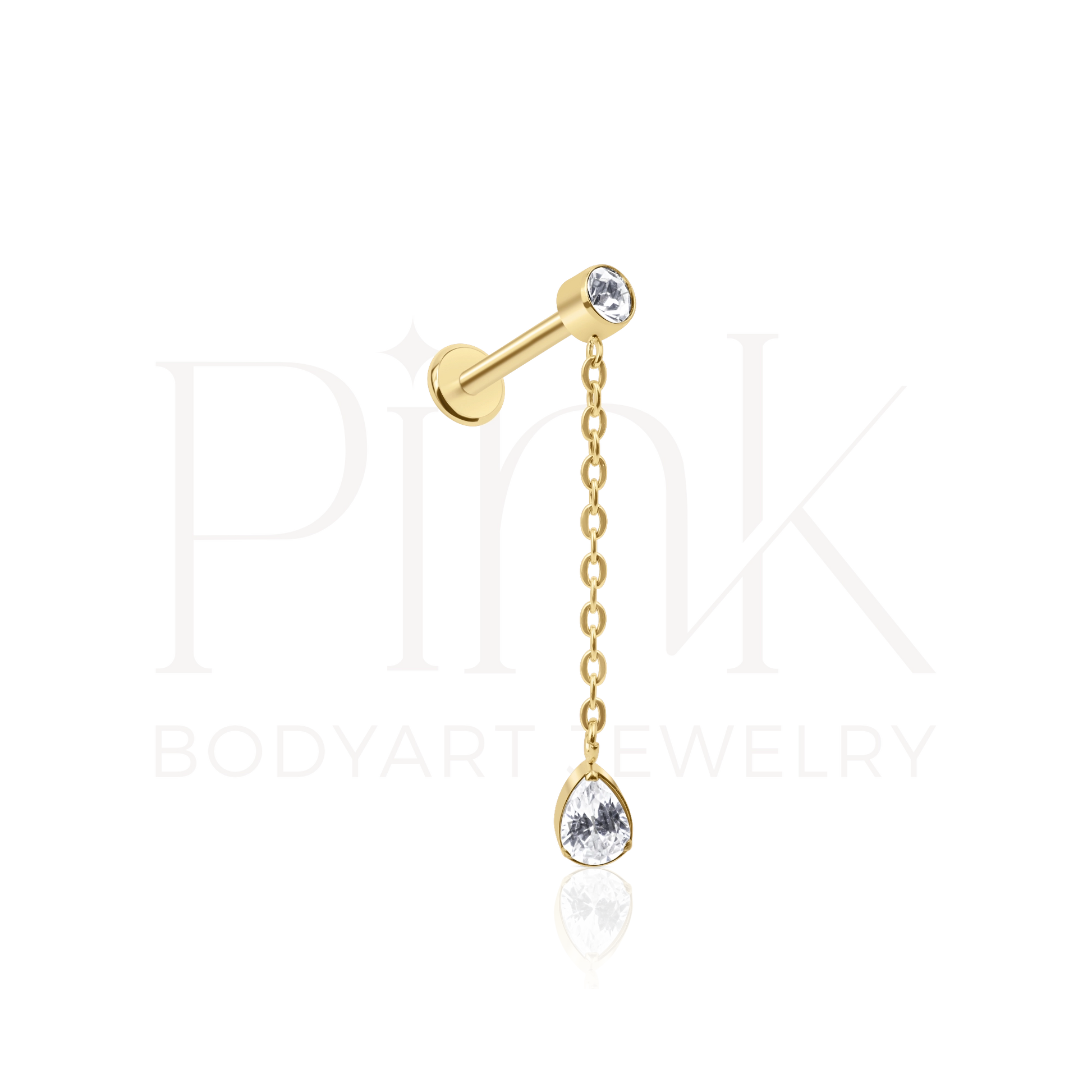 Labret Pendente Corrente Zirconia Pear Gold RI