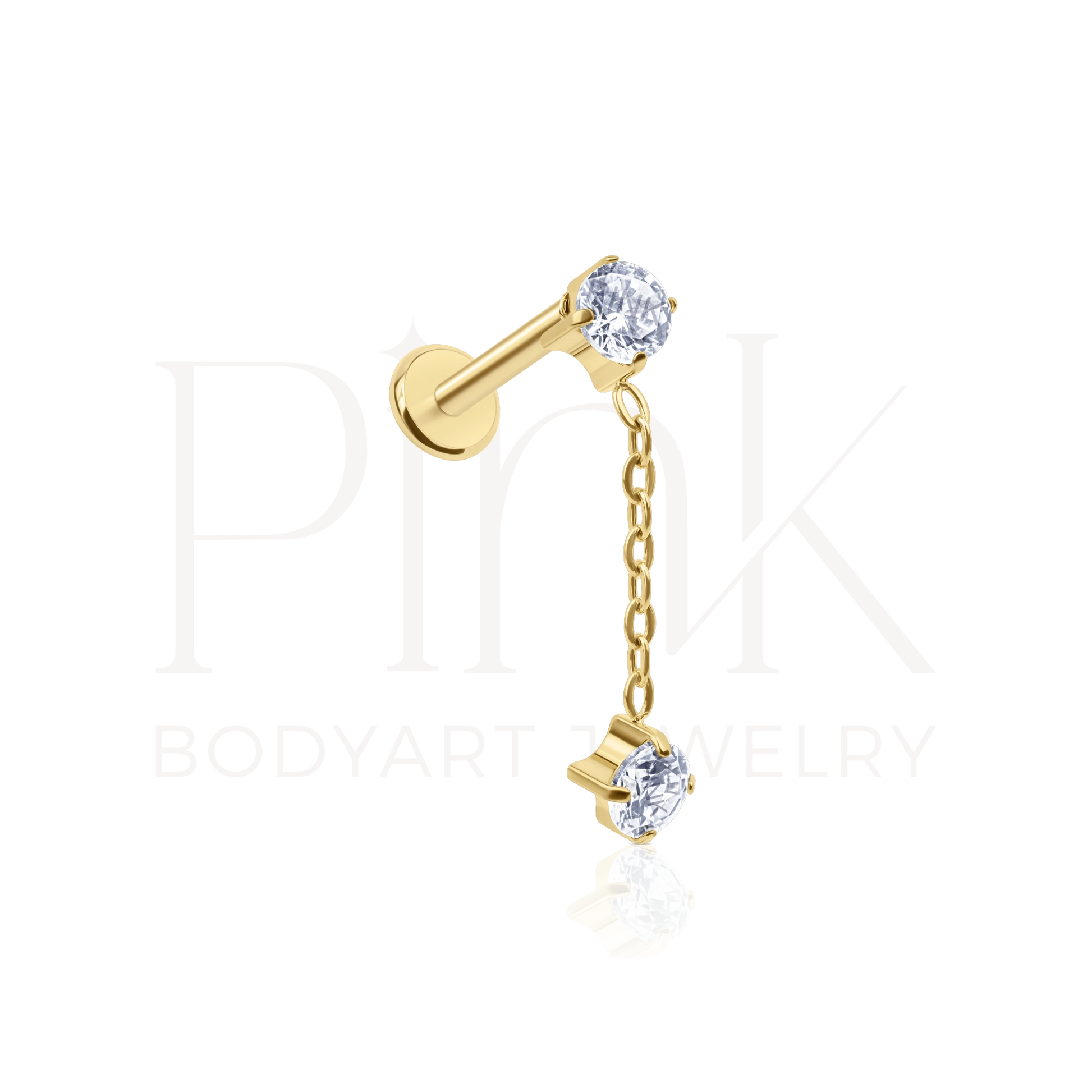 Labret Pendente Corrente Zirconia Round Gold RI