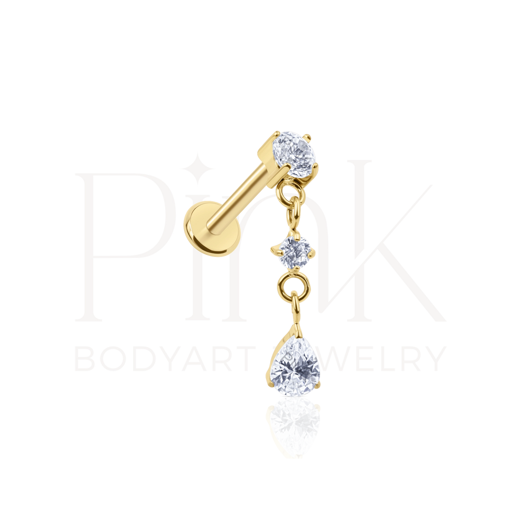 Labret Pendant Zirconia Round and Pear Gold RI 