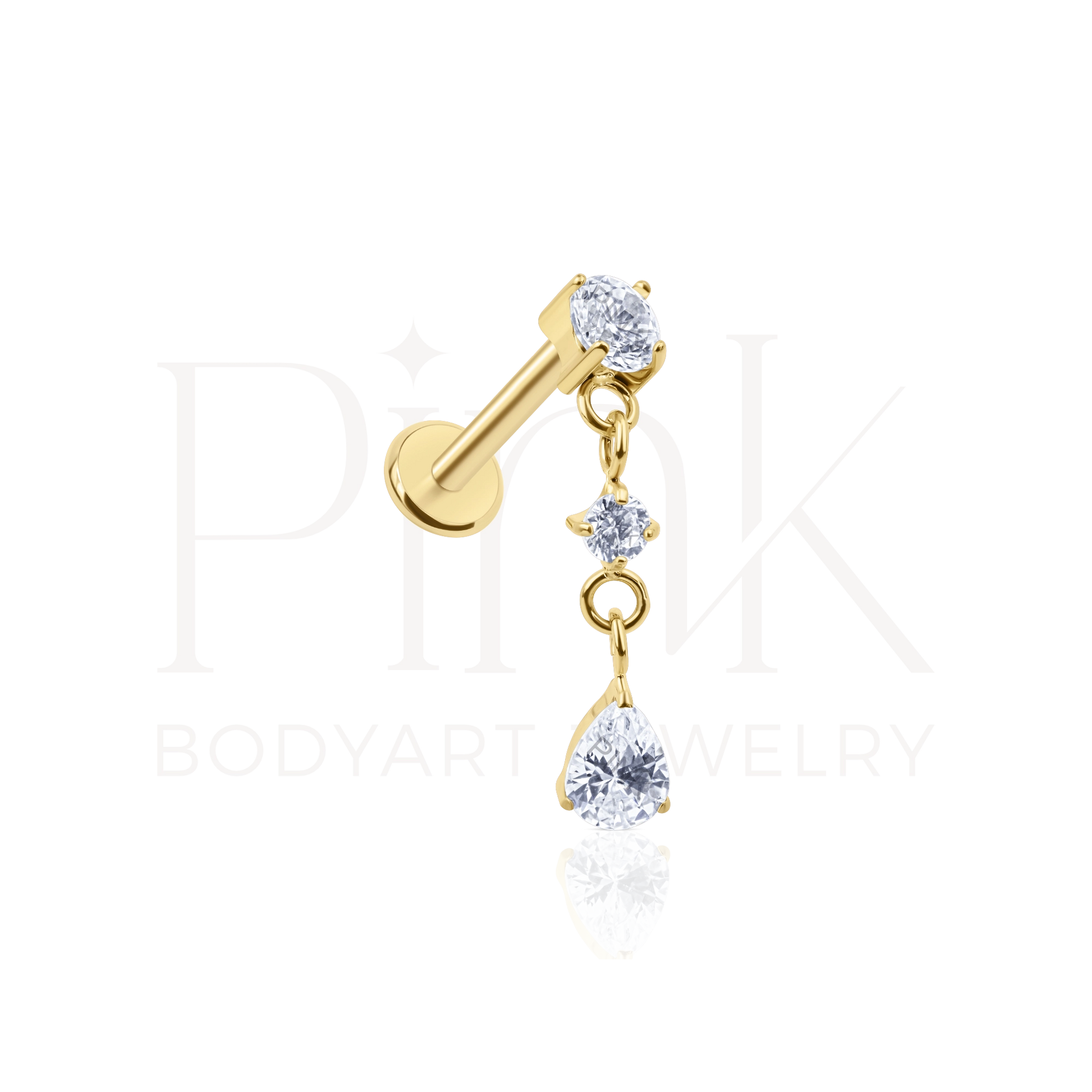 Labret Pendente Zirconia Round e Pear Gold RI