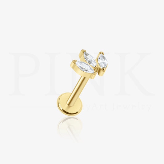 Labret 3 Folhas Zirconias Gold RI