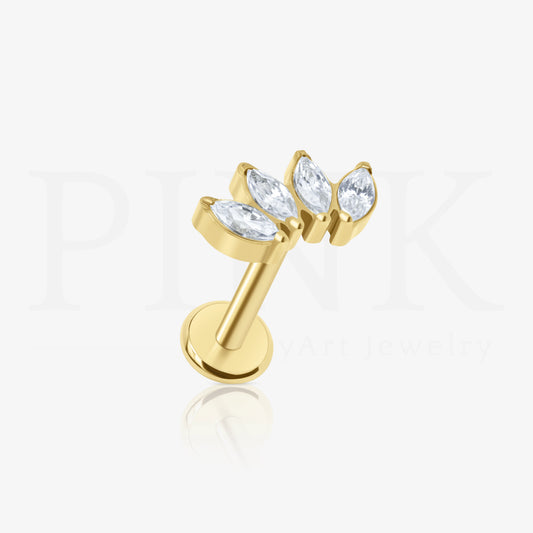 Labret Cluster 4 Folhas Zirconias Gold RI