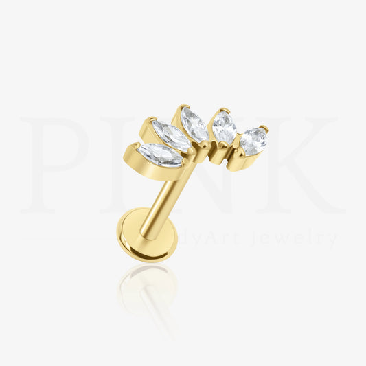 Labret Cluster 5 Folhas Zirconia Gold RI