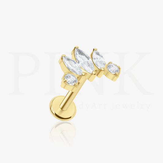 Labret Cluster Trio Folha e Zirconias Gold RI