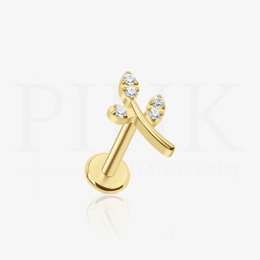 Labret Folha Mini Zirconias Gold RI