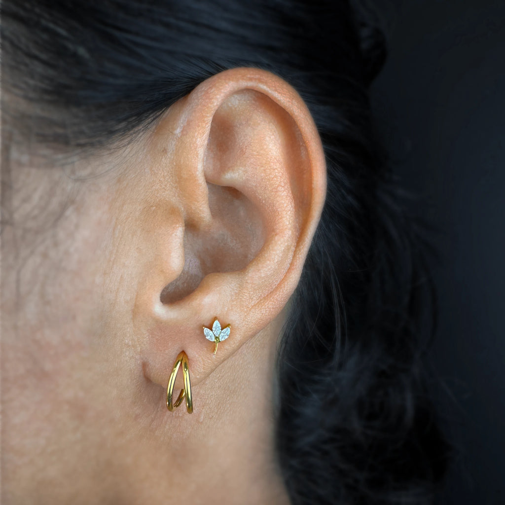 Labret Galho 3 Folhas Zirconias Gold RI