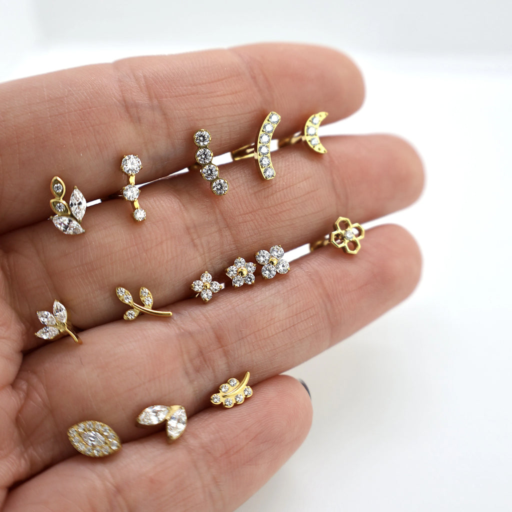 Labret Folha Dupla Medusa Zirconia Gold PP