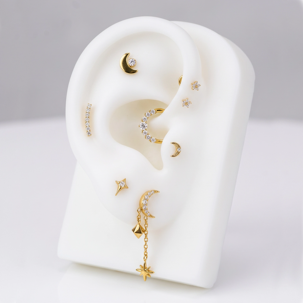 Labret Barra Curva 7 Zirconia Gold RI